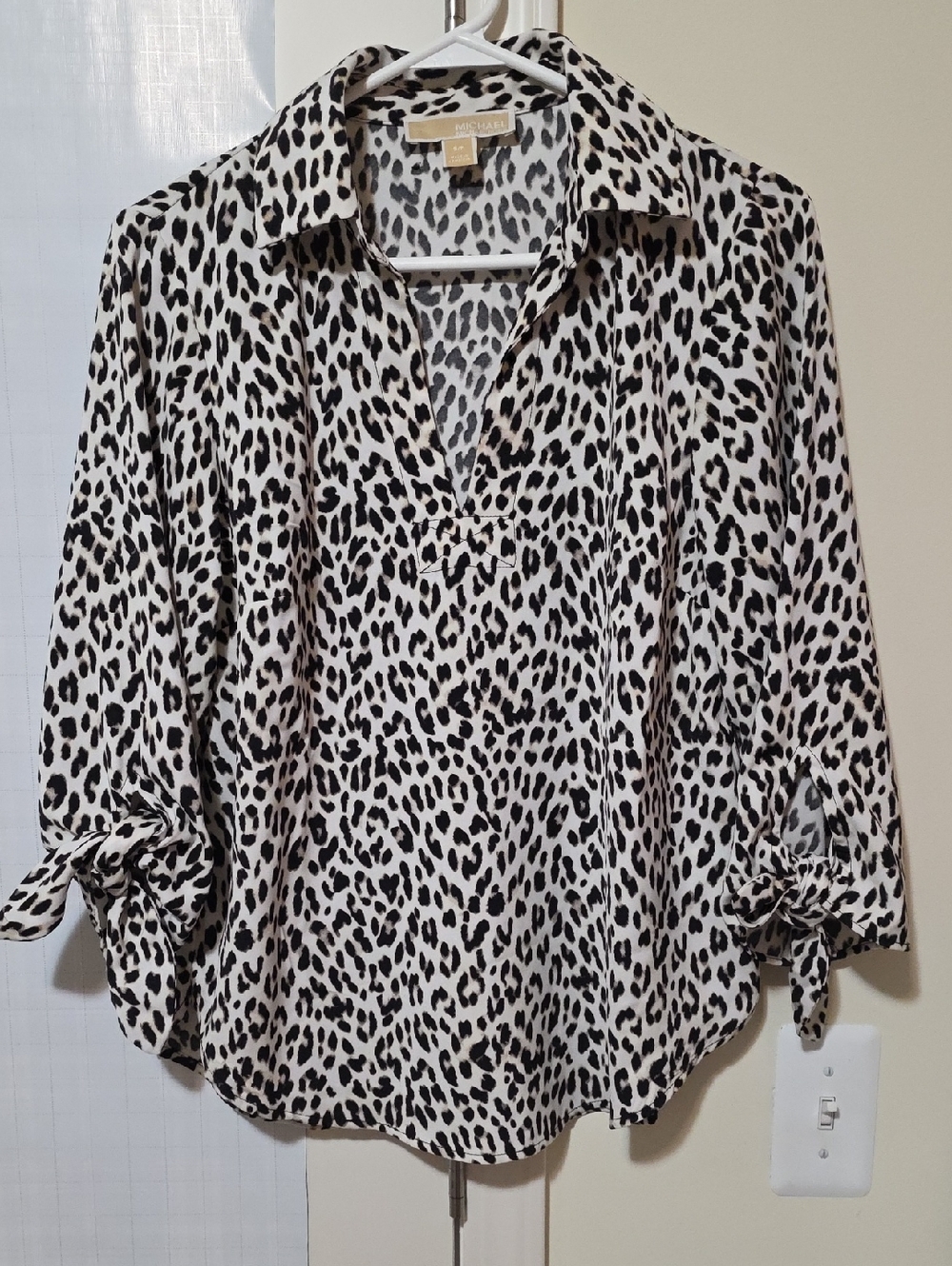 Michael Kors Black and Cream Leopard Print Button-Down Blouse